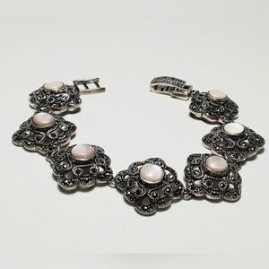 Marcasite Mother Of Pearl Bracelet 925 Silver 8"